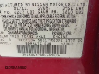 2011 Nissan Sentra S with VIN 3N1AB6AP8BL684026, listed as a IAAI auction lot 42559224 with 148,430 mi miles and . Bid and sale history available at DreamBid. Image 9.