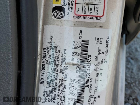 2010 Lincoln MKZ with VIN 3LNHL2GC0AR659778, listed as a Copart auction lot 52387585 with 76,655 mi miles and Salvage Title. Bid and sale history available at carsss.com. Image 14.