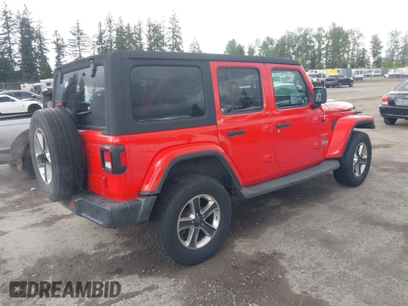 2018 Jeep Wrangler Unlimited Sahara with VIN 1C4HJXEG1JW310817, listed as a IAAI auction lot 42248374 with 64,516 mi miles and . Bid and sale history available at DreamBid. Image 4.