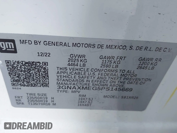 2023 Chevrolet Equinox RS z VIN 3GNAXMEG5PS145669, wystawiony jako IAAI lot #40357919 z przebiegiem 42 682 mil mil oraz . Historia ofert i sprzedaży dostępna na DreamBid. Obrazek 9.