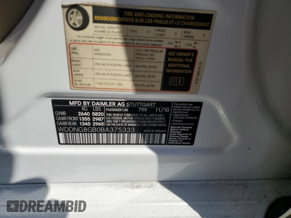 2011 Mercedes-Benz S S 550 with VIN WDDNG8GB0BA375333, listed as a Copart auction lot 49381275 with 105,552 mi miles and Salvage Title. Bid and sale history available at carsss.com. Image 15.