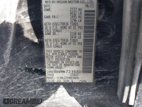 2021 Nissan Frontier SV z VIN 1N6ED0EB9MN723680, wystawiony jako IAAI lot #41578815 z przebiegiem 25 644 mil mil oraz . Historia ofert i sprzedaży dostępna na DreamBid. Obrazek 9.