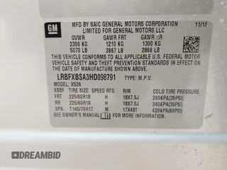 2017 Buick Envision Essence with VIN LRBFXBSA3HD098791, listed as a IAAI auction lot 41830140 with 80,302 mi miles and . Bid and sale history available at DreamBid. Image 9.