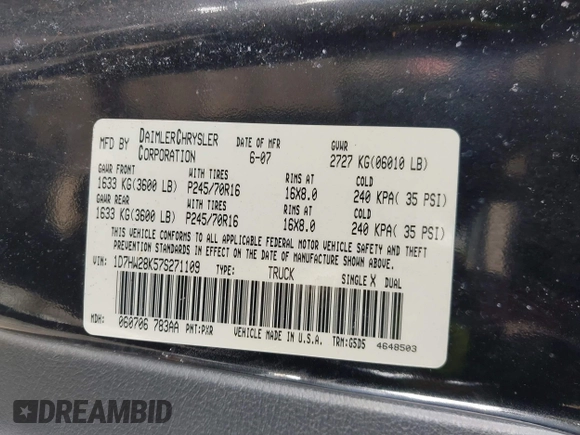 2007 Dodge Dakota ST with VIN 1D7HW28K57S271109, listed as a IAAI auction lot 41773429 with 149,350 mi miles and . Bid and sale history available at carsss.com. Image 9.