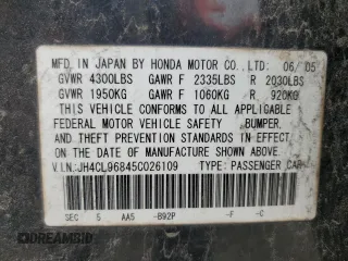 2005 Acura TSX z VIN JH4CL96845C026109, wystawiony jako Copart lot #55105495 z przebiegiem 129 608 mil mil oraz Szkoda całkowita • Salvage title. Historia ofert i sprzedaży dostępna na DreamBid. Obrazek 13.