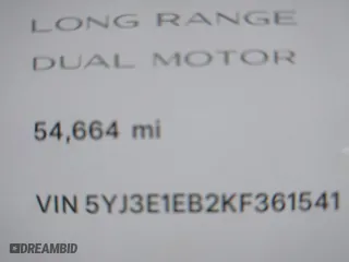 2019 Tesla Model 3 Long Range with VIN 5YJ3E1EB2KF361541, listed as a IAAI auction lot 41859373 with 54,664 mi miles. Bid and sale history available at carsss.com. Image 16.