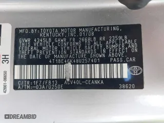 2008 Toyota Camry LE with VIN 4T1BE46K48U257401, listed as a IAAI auction lot 41848269 with 159,348 mi miles. Bid and sale history available at carsss.com. Image 9.