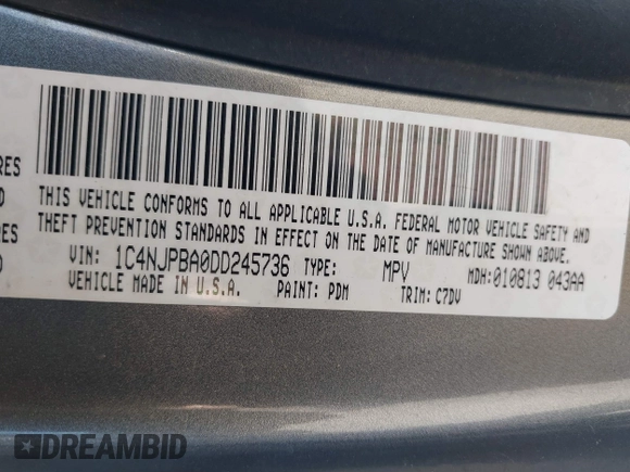 2013 Jeep Patriot Sport with VIN 1C4NJPBA0DD245736, listed as a IAAI auction lot 41651282 with 227,456 mi miles. Bid and sale history available at carsss.com. Image 9.