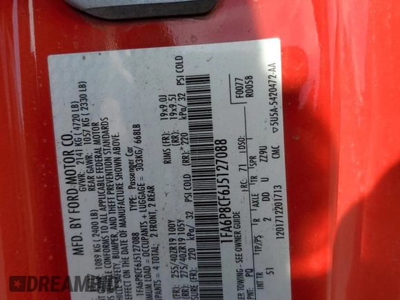 2018 Ford Mustang GT z VIN 1FA6P8CF6J5127088, wystawiony jako Copart lot #52038845 z przebiegiem 37 180 mil mil oraz Szkoda całkowita • Salvage title. Historia ofert i sprzedaży dostępna na DreamBid. Obrazek 13.