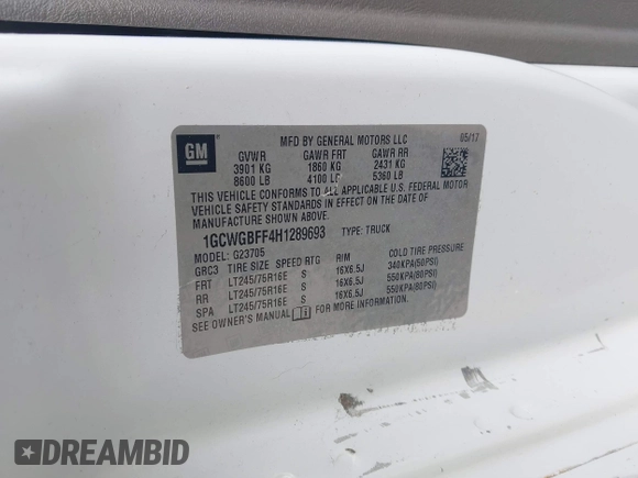 2017 Chevrolet Express Cargo z VIN 1GCWGBFF4H1289693, wystawiony jako IAAI lot #42310038 z przebiegiem 152 692 mil mil oraz . Historia ofert i sprzedaży dostępna na DreamBid. Obrazek 9.