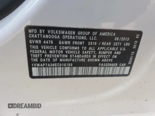 2014 Volkswagen Passat S w/Nav with VIN 1VWAP7A39EC015150, listed as a Copart auction lot 44434995 with 124,796 mi miles and Salvage Title. Bid and sale history available at carsss.com. Image 12.