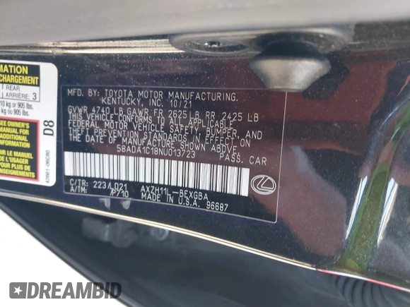 2022 Lexus ES 300h z VIN 58ADA1C18NU013723, wystawiony jako IAAI lot #41642214 z przebiegiem 221 947 mil mil oraz . Historia ofert i sprzedaży dostępna na DreamBid. Obrazek 9.