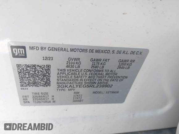 2024 GMC Terrain AT4 with VIN 3GKALYEG5RL238902, listed as a IAAI auction lot 41673242 with 25,569 mi miles and . Bid and sale history available at carsss.com. Image 9.