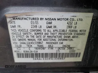 2005 Nissan Altima 2.5 S with VIN 1N4AL11E45C339867, listed as a Copart auction lot 52481985 with 155,225 mi miles and Salvage Title. Bid and sale history available at carsss.com. Image 12.