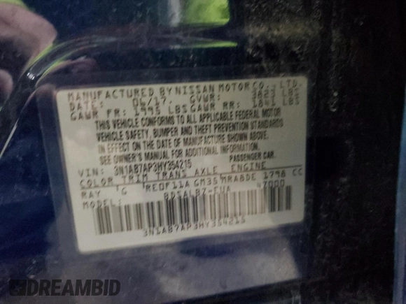 2017 Nissan Sentra S with VIN 3N1AB7AP3HY354215, listed as a Copart auction lot 52554435 with 88,844 mi miles and Salvage Title. Bid and sale history available at carsss.com. Image 12.