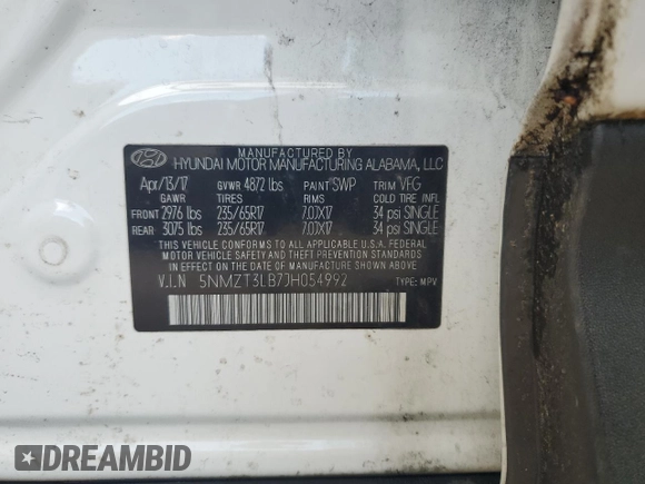 2018 Hyundai Santa Fe 2.4L with VIN 5NMZT3LB7JH054992, listed as a Copart auction lot 64580115 with 162,406 mi miles and Clean title. Bid and sale history available at DreamBid. Image 12.