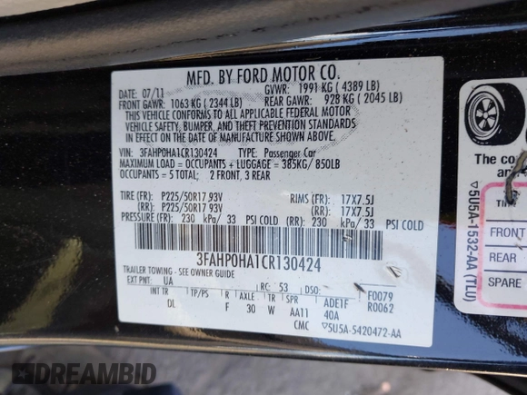 2012 Ford Fusion SE z VIN 3FAHP0HA1CR130424, wystawiony jako IAAI lot #42268004 z przebiegiem 161 898 mil mil oraz . Historia ofert i sprzedaży dostępna na DreamBid. Obrazek 9.