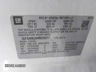2017 Cadillac Escalade z VIN 1GYS4AKJ9HR233577, wystawiony jako IAAI lot #41524641 z przebiegiem 126 299 mil mil oraz . Historia ofert i sprzedaży dostępna na DreamBid. Obrazek 9.