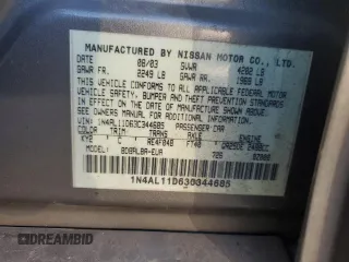 2003 Nissan Altima S with VIN 1N4AL11D63C344685, listed as a Copart auction lot 46215795 with 75,554 mi miles and Salvage Title. Bid and sale history available at carsss.com. Image 12.