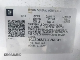 2018 Chevrolet Malibu LT z VIN 1G1ZD5ST1JF261841, wystawiony jako IAAI lot #41887177 z przebiegiem 128 213 mil mil oraz . Historia ofert i sprzedaży dostępna na DreamBid. Obrazek 9.