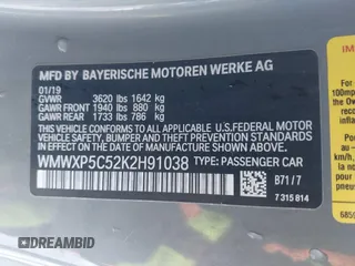 2019 MINI Hardtop Cooper with VIN WMWXP5C52K2H91038, listed as a IAAI auction lot 41509304 with 77,123 mi miles and . Bid and sale history available at DreamBid. Image 9.