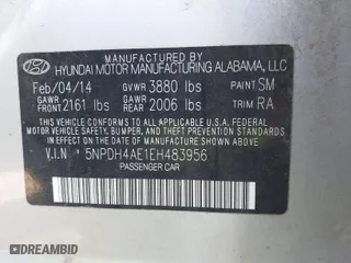2014 Hyundai Elantra Limited with VIN 5NPDH4AE1EH483956, listed as a IAAI auction lot 41752342 with 1 mi miles. Bid and sale history available at carsss.com. Image 9.