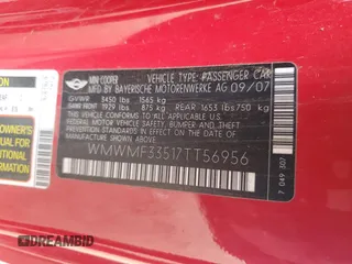 2007 MINI Hardtop with VIN WMWMF33517TT56956, listed as a Copart auction lot 56663985 with 121,729 mi miles and Clean title. Bid and sale history available at DreamBid. Image 12.