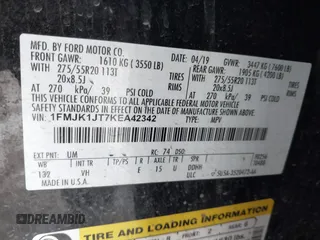 2019 Ford Expedition Max XLT с VIN 1FMJK1JT7KEA42342, выставлен на аукционе IAAI как лот 41396488 с пробегом 89 810 миль миль и . История ставок и продаж доступна на DreamBid. Изображение 9.