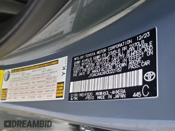 2024 Toyota Prius LE with VIN JTDACAAUXR3022182, listed as a IAAI auction lot 42844327 with 32,484 mi miles and . Bid and sale history available at DreamBid. Image 7.