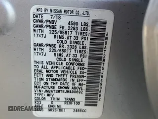 2018 Nissan Rogue SV with VIN JN8AT2MT5JW490692, listed as a Copart auction lot 47358065 with 41,215 mi miles and Salvage Title. Bid and sale history available at DreamBid. Image 14.
