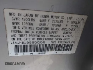 2005 Acura TSX with VIN JH4CL96955C005049, listed as a IAAI auction lot 40809563 with 140,000 mi miles and . Bid and sale history available at DreamBid. Image 9.