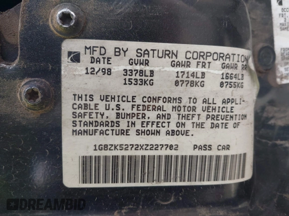 1997 Saturn SL with VIN 1G8ZK5275VZ254745, listed as a IAAI auction lot 41686816 with 135,074 mi miles and . Bid and sale history available at DreamBid. Image 9.