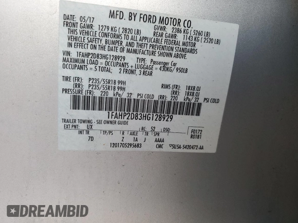 2017 Ford Taurus SE with VIN 1FAHP2D83HG128929, listed as a Copart auction lot 48709425 with 74,781 mi miles and Salvage Title. Bid and sale history available at DreamBid. Image 15.