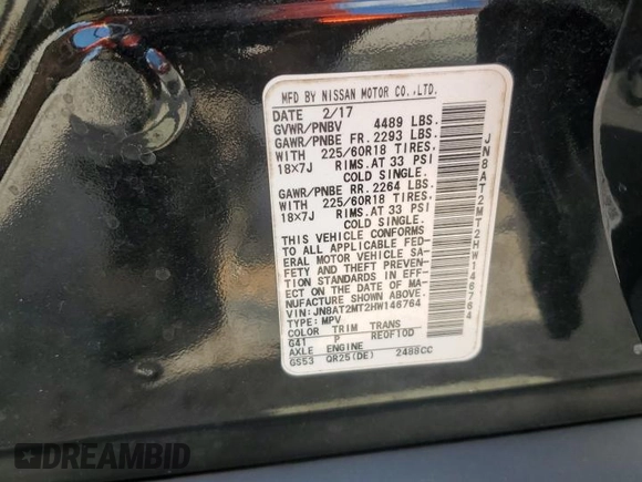 2017 Nissan Rogue SV with VIN JN8AT2MT2HW146764, listed as a Copart auction lot 51112915 with 97,500 mi miles and Non Repairable. Bid and sale history available at carsss.com. Image 13.