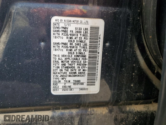 2011 Nissan Murano LE with VIN JN8AZ1MU3BW060307, listed as a Copart auction lot 51498945 with Not Provided miles and Salvage Title. Bid and sale history available at carsss.com. Image 13.