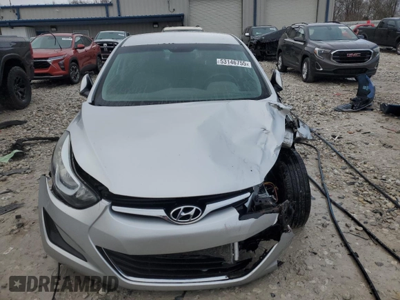 2016 Hyundai Elantra SE with VIN 5NPDH4AE7GH703619, listed as a Copart auction lot 53146755 with Not provided miles and Salvage title. Bid and sale history available at DreamBid. Image 5.