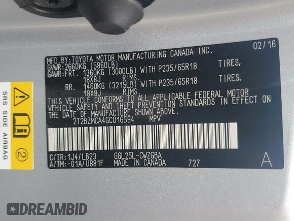 2016 Lexus RX 350 with VIN 2T2BZMCA4GC016594, listed as a Copart auction lot 53874075 with Not Provided miles and Salvage Title. Bid and sale history available at DreamBid. Image 13.