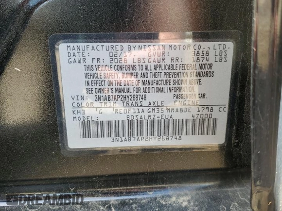 2017 Nissan Sentra SR with VIN 3N1AB7AP2HY268748, listed as a Copart auction lot 50309415 with 113,124 mi miles and Salvage title. Bid and sale history available at DreamBid. Image 15.