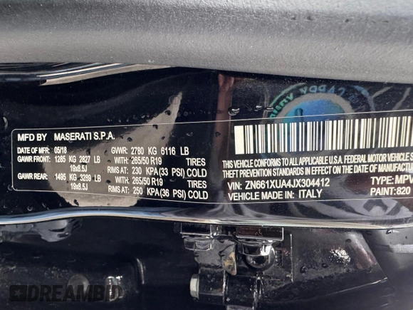 2018 Maserati Levante z VIN ZN661XUA4JX304412, wystawiony jako Copart lot #48468805 z przebiegiem 98 541 mil mil oraz Tytuł czysty. Historia ofert i sprzedaży dostępna na DreamBid. Obrazek 10.