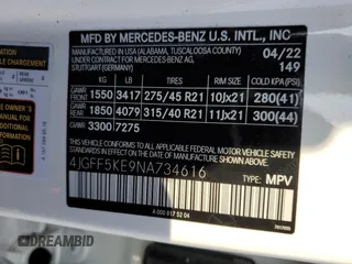 2022 Mercedes-Benz GLS with VIN 4JGFF5KE9NA734616, listed as a Copart auction lot 52593753 with 8,148 mi miles. Bid and sale history available at carsss.com. Image 13.