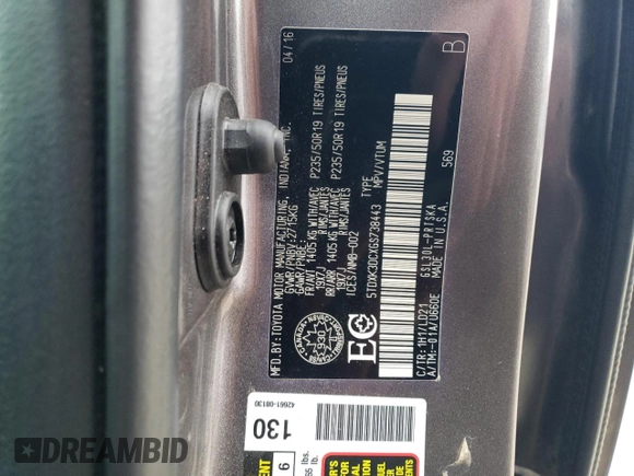 2016 Toyota Sienna SE with VIN 5TDXK3DCXGS738443, listed as a Copart auction lot 82042174 with 108,761 mi miles and Salvage title. Bid and sale history available at DreamBid. Image 14.