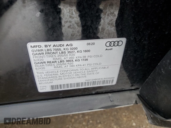 2020 Audi e-tron Sportback Premium Plus z VIN WA12ABGE3LB035458, wystawiony jako Copart lot #80768364 z przebiegiem 22 823 mil mil oraz Szkoda całkowita • Salvage title. Historia ofert i sprzedaży dostępna na DreamBid. Obrazek 12.