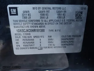 2017 Chevrolet Suburban Premier with VIN 1GNSCJKC6HR181388, listed as a IAAI auction lot 41806012 with 170,916 mi miles. Bid and sale history available at carsss.com. Image 9.