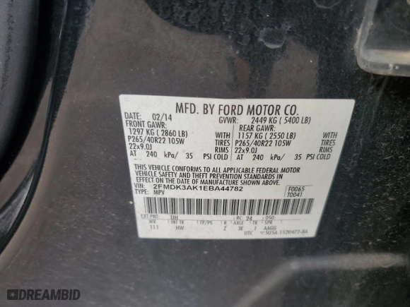 2014 Ford Edge Sport with VIN 2FMDK3AK1EBA44782, listed as a Copart auction lot 45053725 with 234,135 mi miles and Salvage Title. Bid and sale history available at carsss.com. Image 15.