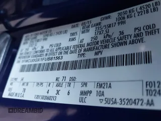 2015 Ford Escape SE with VIN 1FMCU0GX1FUB81563, listed as a IAAI auction lot 41564612 with 120,582 mi miles and . Bid and sale history available at DreamBid. Image 9.