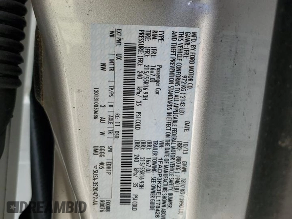 2014 Ford Focus SE with VIN 1FADP3K23EL178428, listed as a Copart auction lot 50118125 with 140,344 mi miles and Non Repairable. Bid and sale history available at carsss.com. Image 12.
