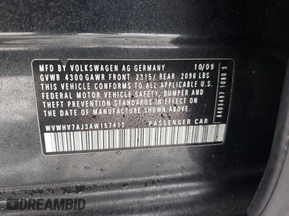2010 Volkswagen GTI with VIN WVWHV7AJ3AW157413, listed as a Copart auction lot 44908755 with 119,367 mi miles and Salvage Title. Bid and sale history available at carsss.com. Image 12.