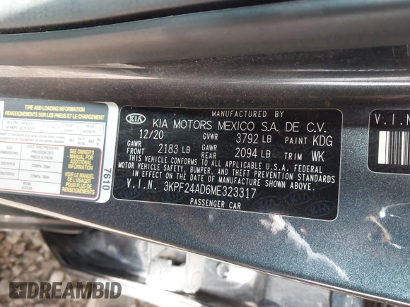 2021 Kia Forte LXS z VIN 3KPF24AD6ME323317, wystawiony jako IAAI lot #42110865 z przebiegiem 86 134 mil mil oraz . Historia ofert i sprzedaży dostępna na DreamBid. Obrazek 9.