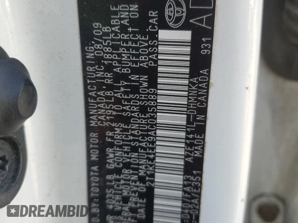 2010 Toyota Matrix S with VIN 2T1KE4EE9AC035889, listed as a Copart auction lot 54333535 with 166,206 mi miles and Salvage Title. Bid and sale history available at DreamBid. Image 13.