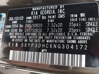 2022 Kia Telluride EX z VIN 5XYP3DHC6NG304172, wystawiony jako IAAI lot #42377593 z przebiegiem 46 013 mil mil oraz . Historia ofert i sprzedaży dostępna na DreamBid. Obrazek 9.